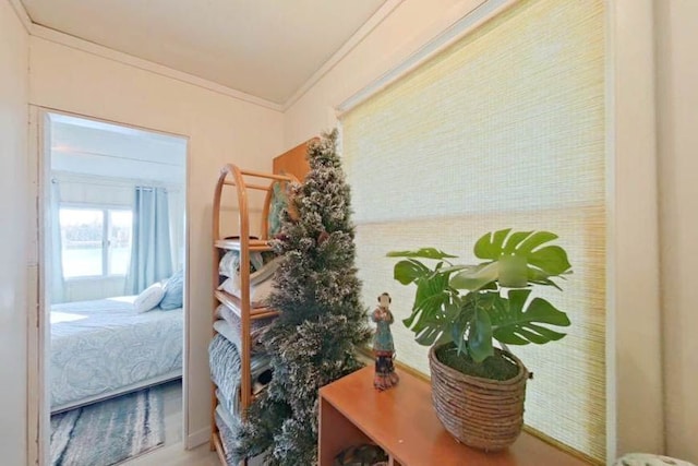 hallway featuring crown molding