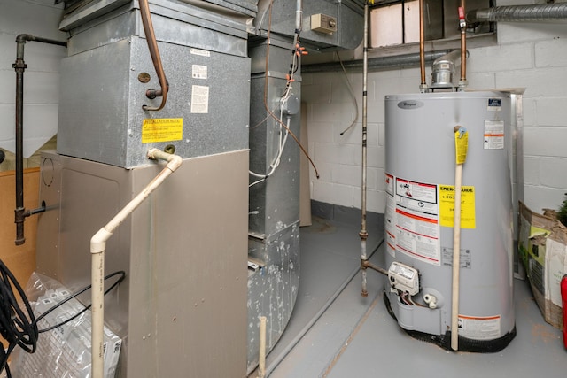 utilities featuring heating unit and gas water heater