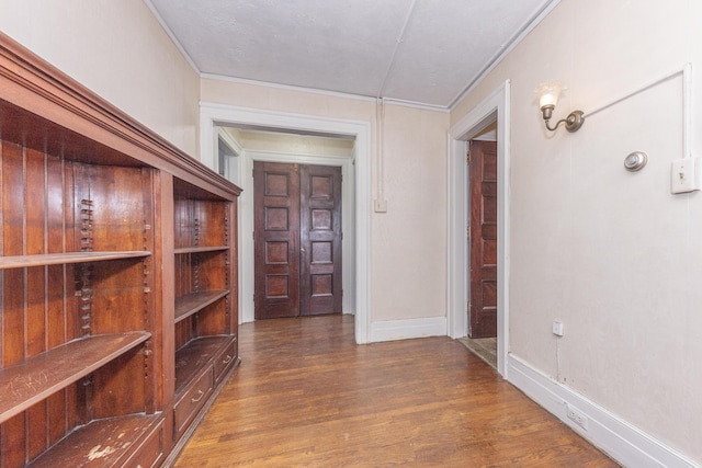 hall with dark wood-type flooring