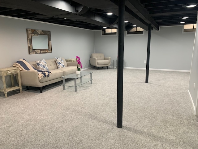 basement with carpet