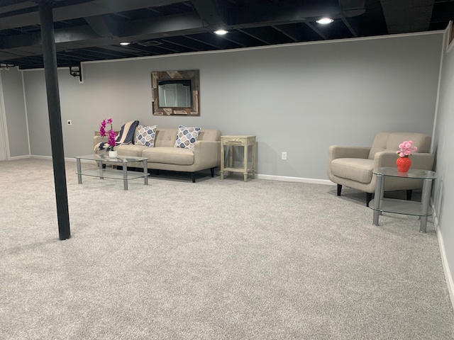 basement with carpet flooring