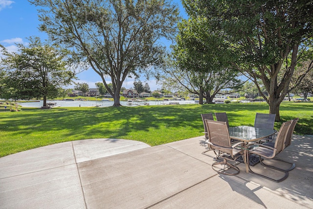 view of patio / terrace with a water view