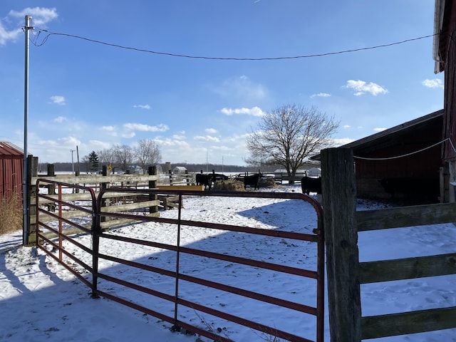 view of snow covered gate