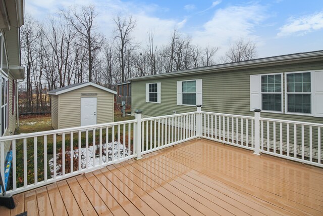 deck featuring a storage unit