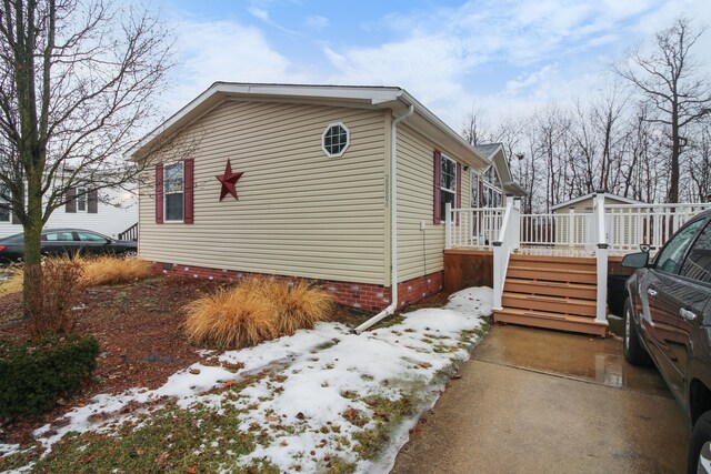 view of snow covered exterior