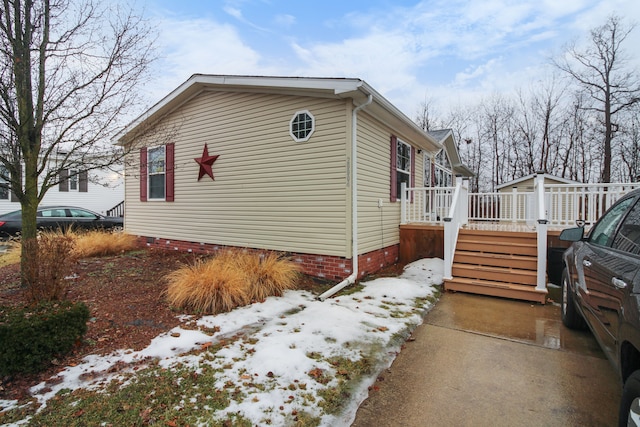 view of snow covered exterior