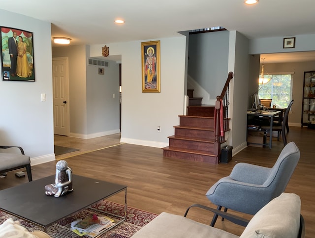 living room featuring dark hardwood / wood-style floors