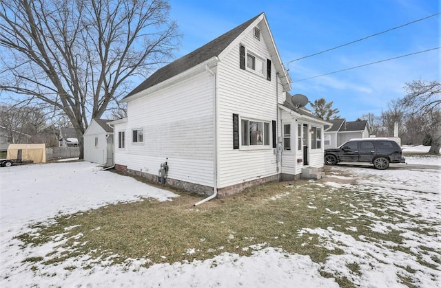 view of snow covered property