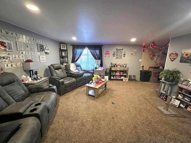 living room featuring carpet