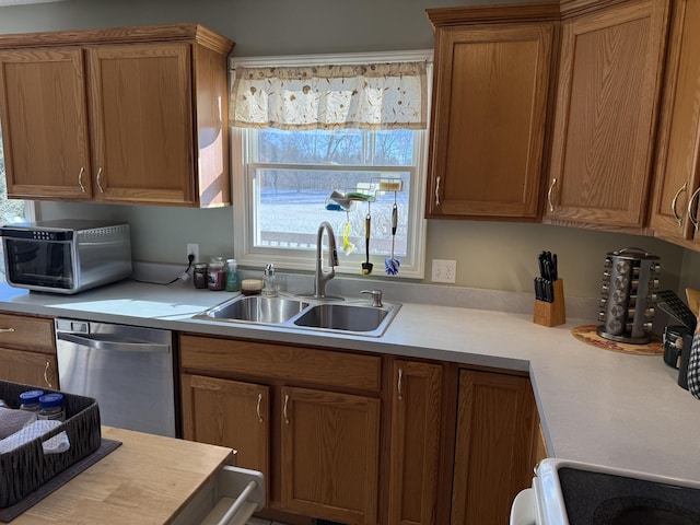 kitchen with sink, stainless steel dishwasher, and range