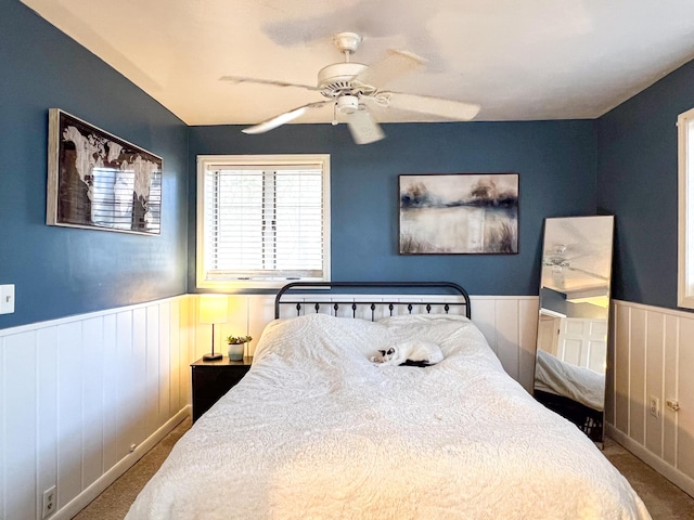 bedroom featuring carpet and ceiling fan