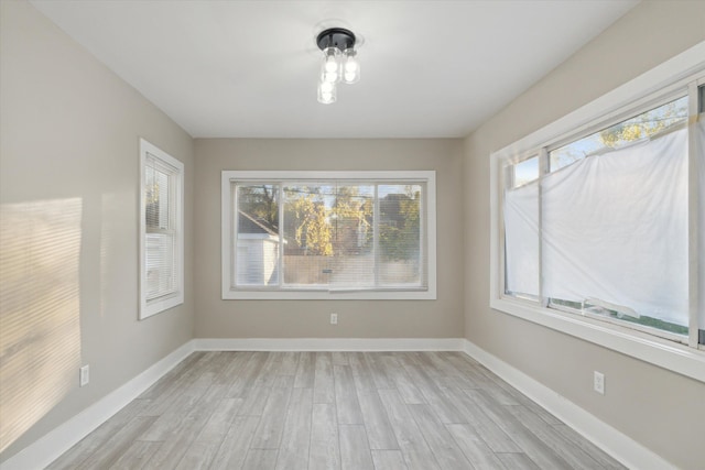 unfurnished dining area with light hardwood / wood-style flooring