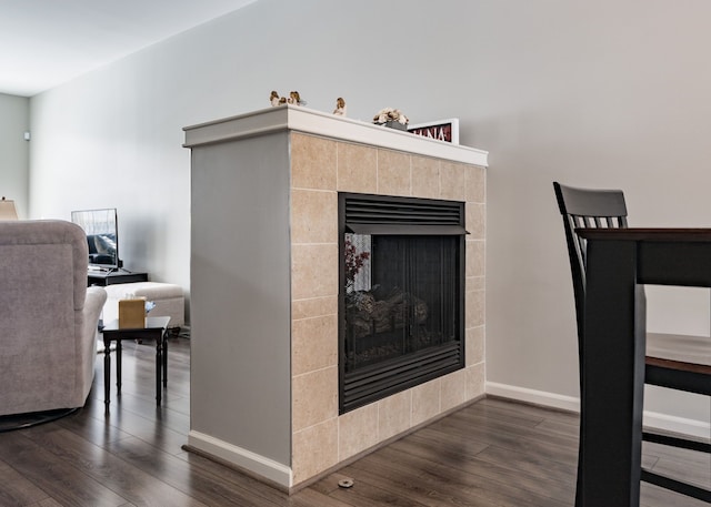 room details featuring a fireplace and hardwood / wood-style floors