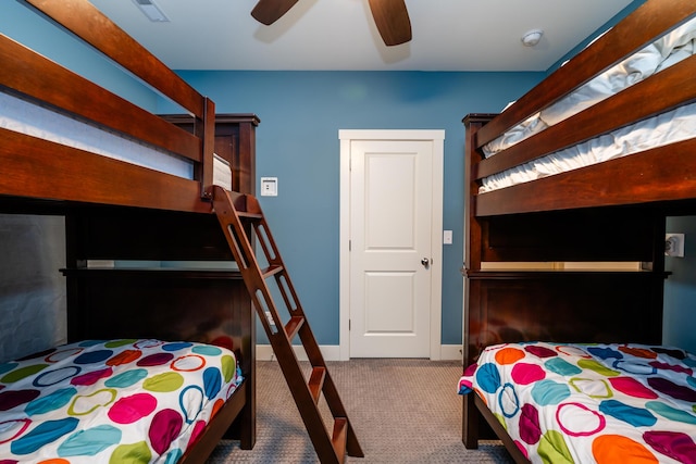 bedroom featuring carpet floors and ceiling fan