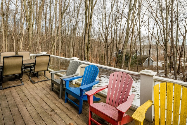 view of snow covered deck