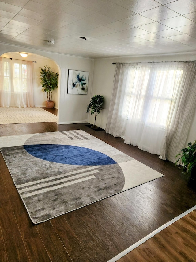 sitting room with dark wood-type flooring