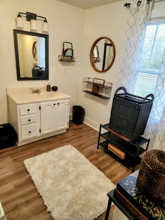 living area featuring sink and hardwood / wood-style flooring