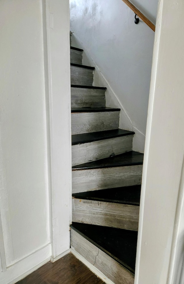 stairway featuring wood-type flooring