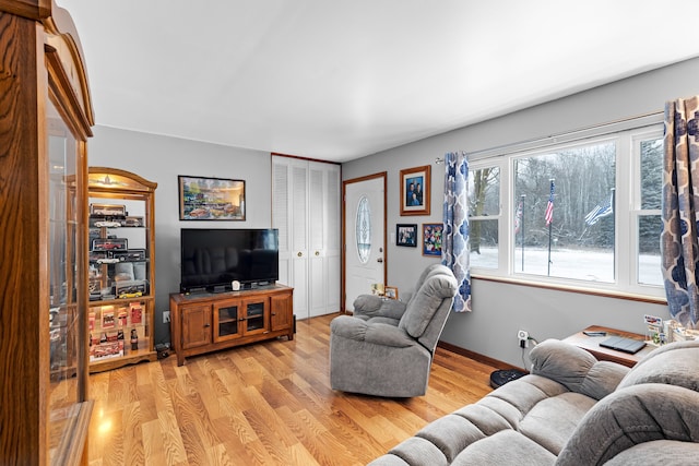 living room with light hardwood / wood-style flooring