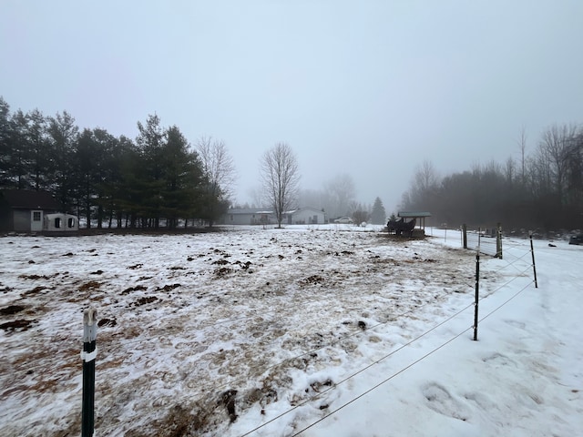 view of yard layered in snow