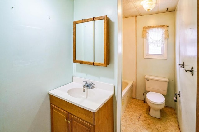 bathroom with vanity, a washtub, and toilet