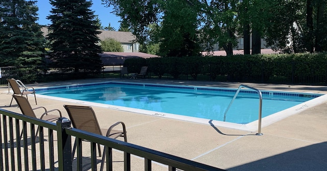 view of swimming pool with a patio