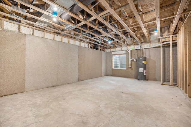 basement featuring electric water heater