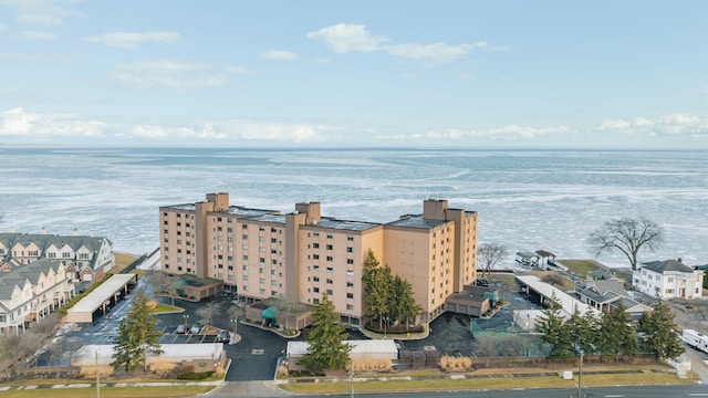 aerial view featuring a water view