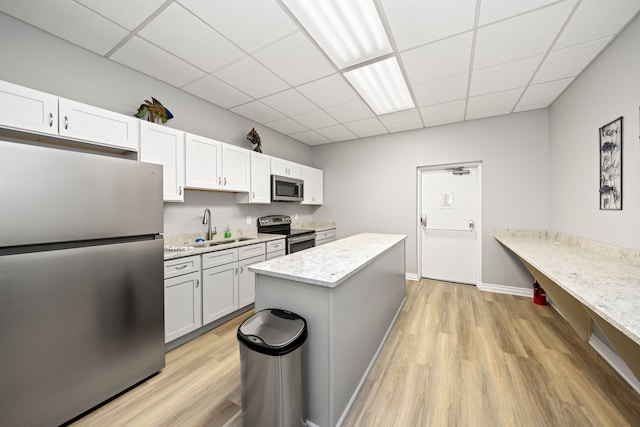 kitchen featuring white cabinetry, sink, light hardwood / wood-style flooring, and stainless steel appliances