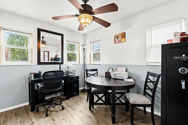 office featuring ornamental molding and light wood-type flooring