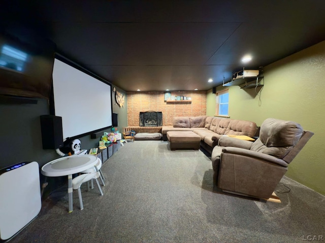 home theater featuring carpet