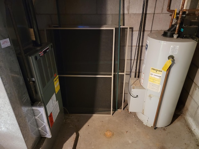 utility room with water heater