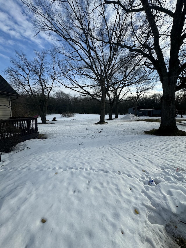 view of yard layered in snow