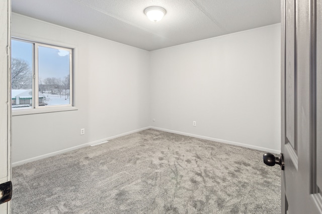 unfurnished room with carpet and a textured ceiling