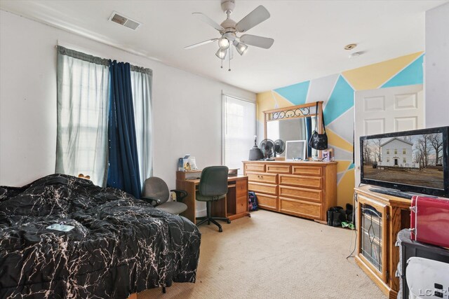 bedroom with carpet floors and ceiling fan