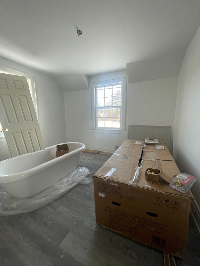 bathroom featuring a tub to relax in and wood-type flooring