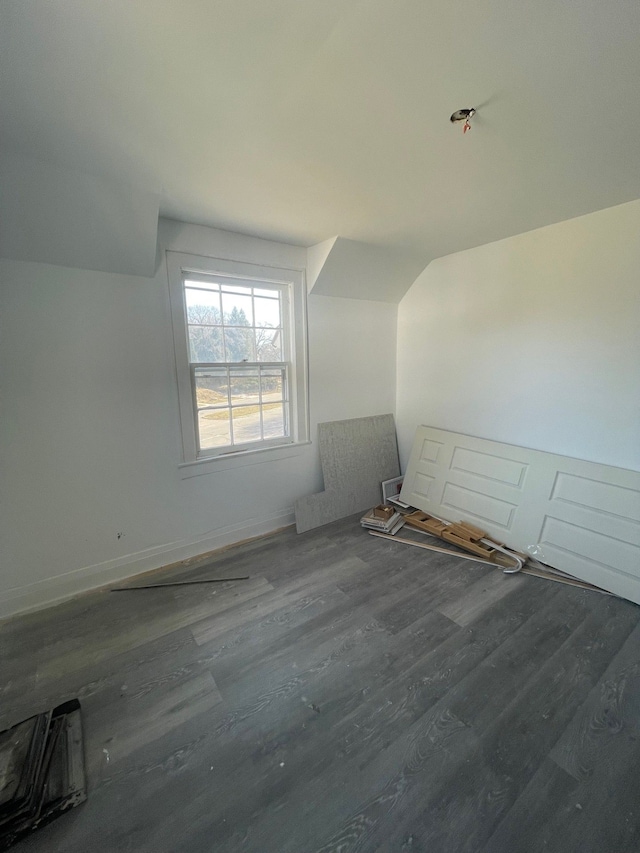 additional living space featuring baseboards and wood finished floors