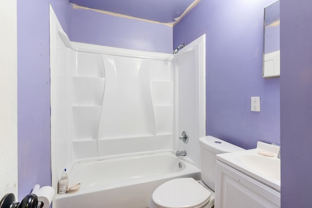 full bathroom with vanity, shower / tub combination, and toilet