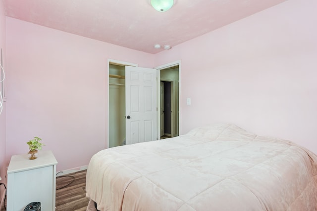 bedroom with hardwood / wood-style floors and a closet