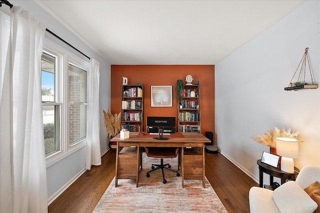 office space featuring hardwood / wood-style flooring and a healthy amount of sunlight