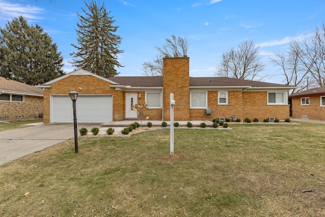 single story home featuring a garage and a front lawn