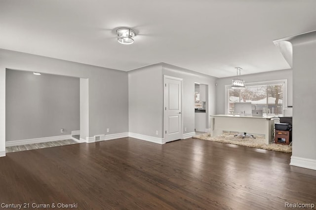 unfurnished living room featuring dark hardwood / wood-style flooring