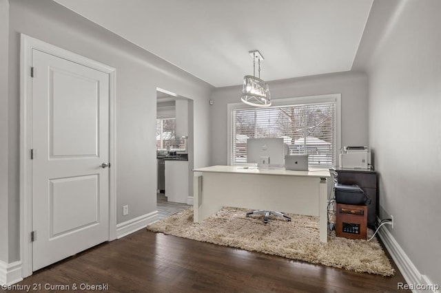 office with dark hardwood / wood-style flooring