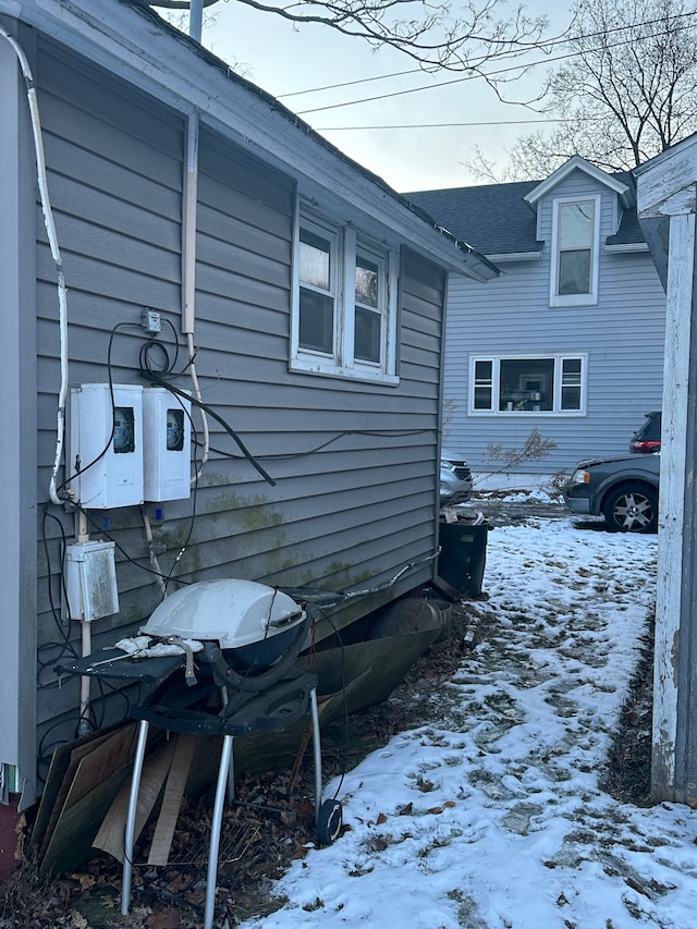 view of snow covered exterior