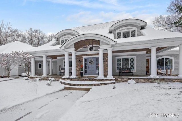 view of snow covered building