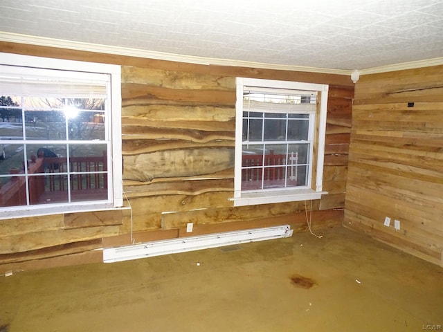 interior details featuring wood walls