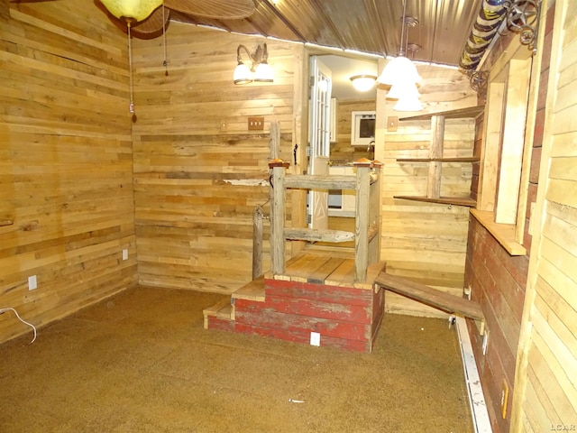 basement with wooden walls