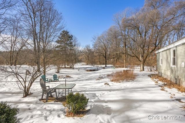 view of yard layered in snow