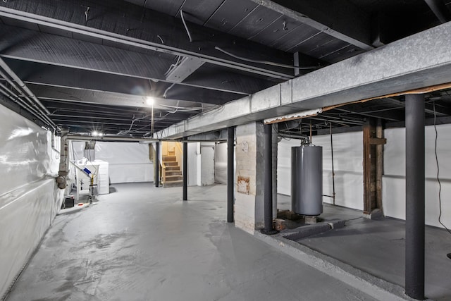 basement featuring gas water heater