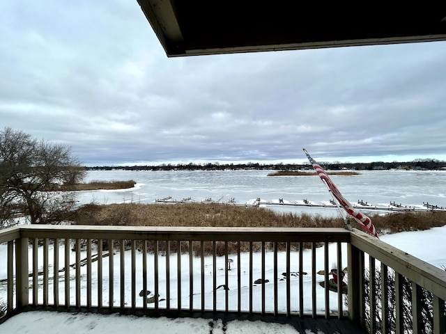 view of snow covered deck